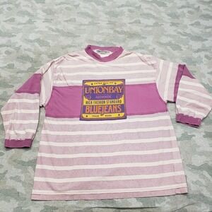 Vintage Union Bay Shirt Mens Medium Purple Striped Rugby Pullover 3/4 Sleeve